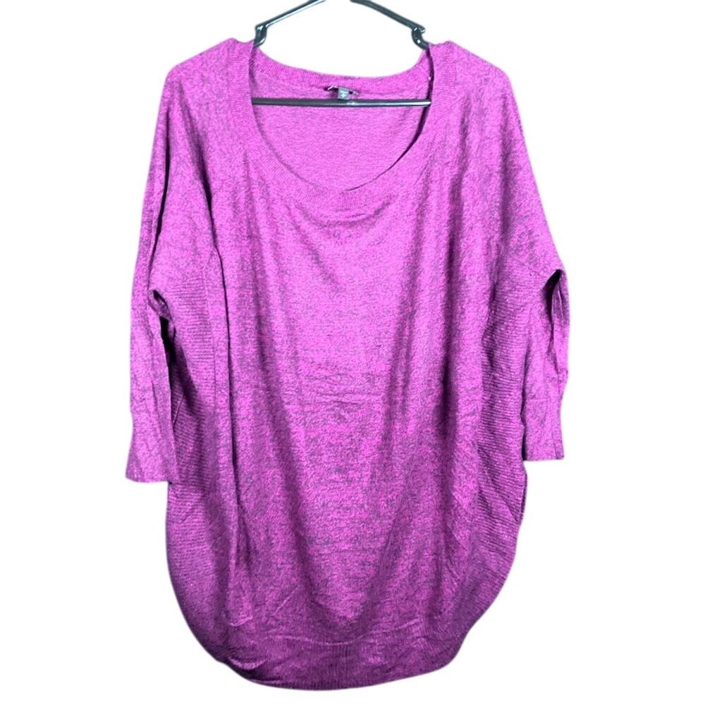 Express Womens Sweater Purple Black Oversized 3/4 Sleeve Knit Tunic Stretch L